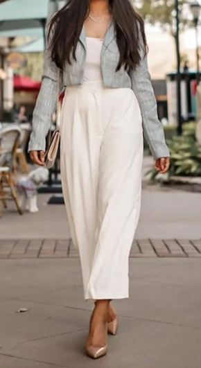 wide pants with cropped jacket #wide pants #women short jacket #wide pants outfit