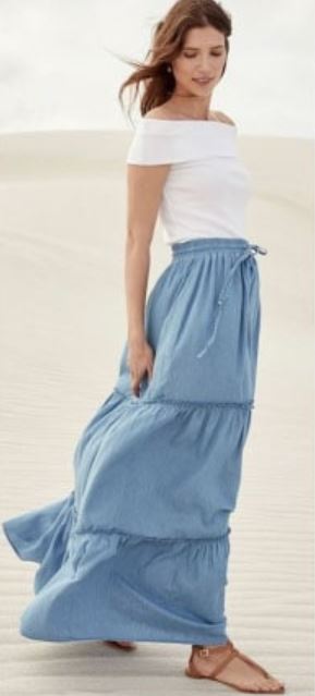 denim maxi skirt #jean maxi skirt #bare sweater with maxi skirt #summer outfit #casual outfit