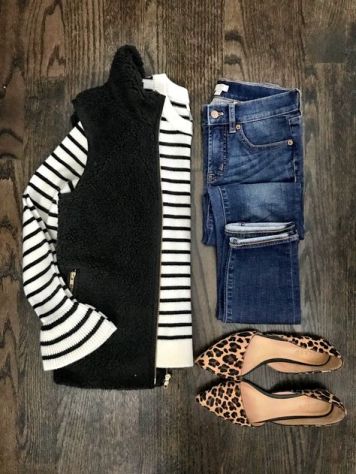 fall transition outfit #fall outfit #fall transition #striped sweater and cardigan